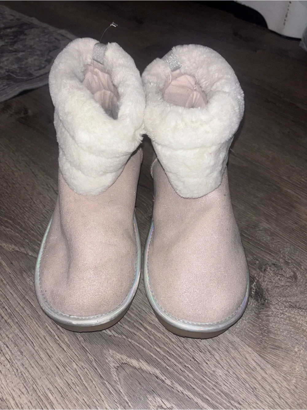 Nautica Girls Light Pink Faux-Fur Ankle Boots
